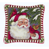 Santa with Cardinals Needlepoint Pillow