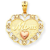 14k Two-tone Mom Heart Pendant- Measures 20.5x17.5mm