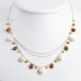 Silver Champagne Golden White Cult. Pearl Necklace - 16 Inch- Lobster Claw