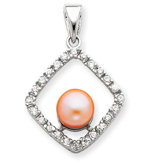 Sterling Silver Imitation Pearl and CZ Pendant