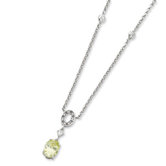 Sterling Silver Light Green and Clear CZ Necklace - 16 Inch- Spring Ring