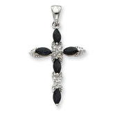 Sterling Silver Sapphire and Diamond Cross Pendant