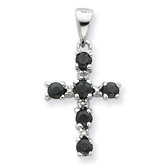 Sterling Silver Rhodium Dark Sapphire and Diamond Cross Pendant