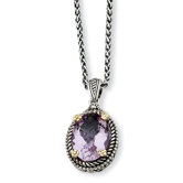 Sterling Silver With 14k 4.25Pink Amethyst 18inch Necklace