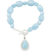 Milky Aquamarine Blue Sapphire Enhancer PendantOn Milky Aquamarine Bead Strand Bracelet 7.5 Inch