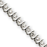 Sterling Silver Diamond S Bracelet - Box Clasp
