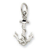 14K White Gold Solid Diam-Cut 3-Dimensional Anchor Charm