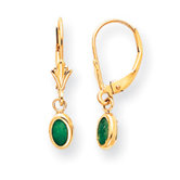 14k 6x4 Oval Bezel May Birthstone Emerald Leverback Earrings