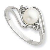Sterling Silver Rhodium 6mm FW Cult Button Pearl and Diamond Ring