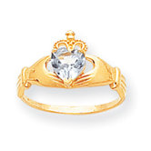 14k White Gold CZ Birthstone Claddagh Heart Ring