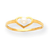 14k 2.75mm Cultured Pearl Heart Childrens Ring