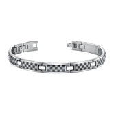 Stainless Steel Mens Bracelet with Laser ChessBoard Pattern