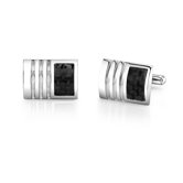 Stainless Steel Grooved Carbon Fiber Cufflinks for Men