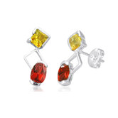 Princess Gemstone Oval Garnet Drop Earrings Sterling Silver