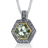 Hexagon Cut 6.00 Carats Green Amethyst Antique Style Pendant in Sterling Silver