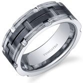 Brushed Finished Mosaic Design Center Black Band 7mm Comfort Fit Mens Tungsten Carbide Wedding Band Ring