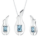 1.13" 3.75 carats Radiant Cut Swiss Blue Topaz Pendant Earrings Set in Sterling Silver