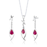 Sterling Silver Pear Shape Gemstone Pendant Earrings and 18" Necklace Set
