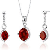 Museum Design Marquise Cut Sterling Silver Gemstone Pendant Earrings Set