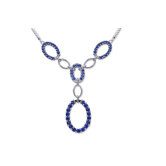 European Style Round Shape Created Sapphire Gemstone Pendant Necklace in Sterling Silver