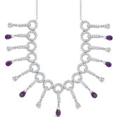 Dainty Chic 3.75 Carats Briolette Drop Amethyst and White CZ Gemstone Necklace in Sterling Silver