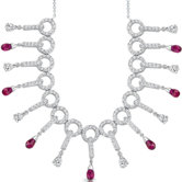 Dainty Chic Briolette Drop Ruby and White CZ Gemstone Necklace in Sterling Silver