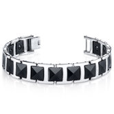 Men's Faceted Black Ceramic and Stainless Steel Bracelet
