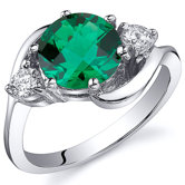 3 Stone Design 1.75 Carats Round Cut Emerald Ring