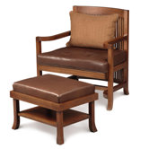 Frank Llloyd Wright Heurtley Spindle Back Chair and Ottoman