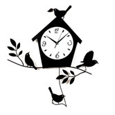 Birds and Bird House Wall Clock with Pendulum in Black Matte