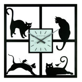 Four Cats Wall Clock in Black Matte