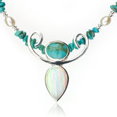 Sterling Silver Natural Turquoise, Freshwater Pearl Necklace
