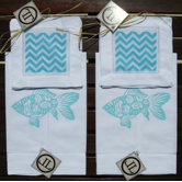 Fish Guest Towel with Zig Zag Cocktail Napkin Set