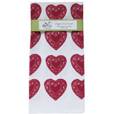 Organic Heart All Over Pattern Block Print Tea Towel