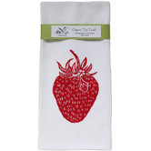 Organic Strawberry Block Print Tea Towel