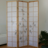 3-fach Paravent "Shoji" mit schwarzem Bambusmuster