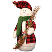 Snowman Buff Plaid Coat Figurine