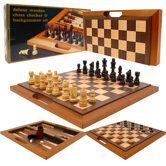 Deluxe Wooden Chess, Checker and Backgammon Set
