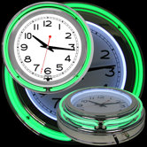14" Double Ring Neon Clock Green Outer and White Inner