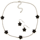 Silvertone Enamel Daisy Necklace and Earring Set
