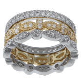 Sterling Silver and Gold Over Silver Cubic Zirconia Silver Rings (Set of 3)