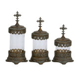 Flower Polystone and Glass Canister (Set of 3)