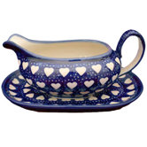 Love Hearts 2 Piece Hand-Decorated Gravy Boat and Saucer Set