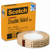 665 Double-Sided Office Tape, 1/2" x 25 Yards, 1" Core, Clear