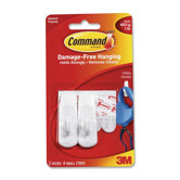 Command Hooks, Small, 1lb. Capacity, 2 Hooks/4 Strips