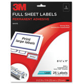 Full Sheet Labels, Laser Paper, 8-1/2"x11",25 per Pack,White