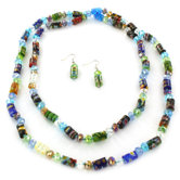 Glass and Acrylic Geometric Bead Necklace and Earring Set