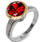 Two-tone Antiqued Silver Round Cubic Zirconia Ring