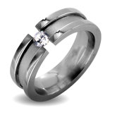 Stainless Steel Round Crystal Band Ring