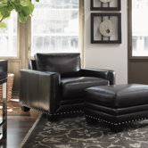 Black Ice Leather Chair and Ottoman